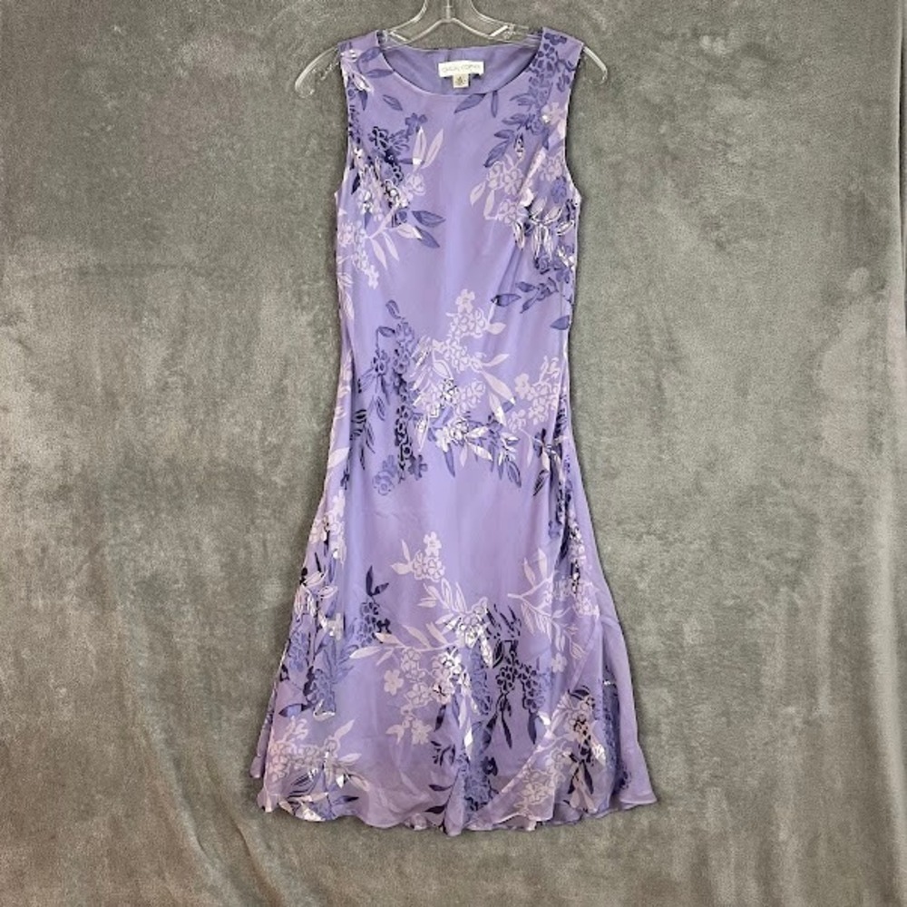 VTG Casual Corner Midi Fairy Dress Women 2 Paisley Silk Velvet Burnout Whimsical
